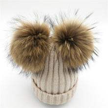 Knitted Hat w/ Removable Mink Fur PomPoms For Women